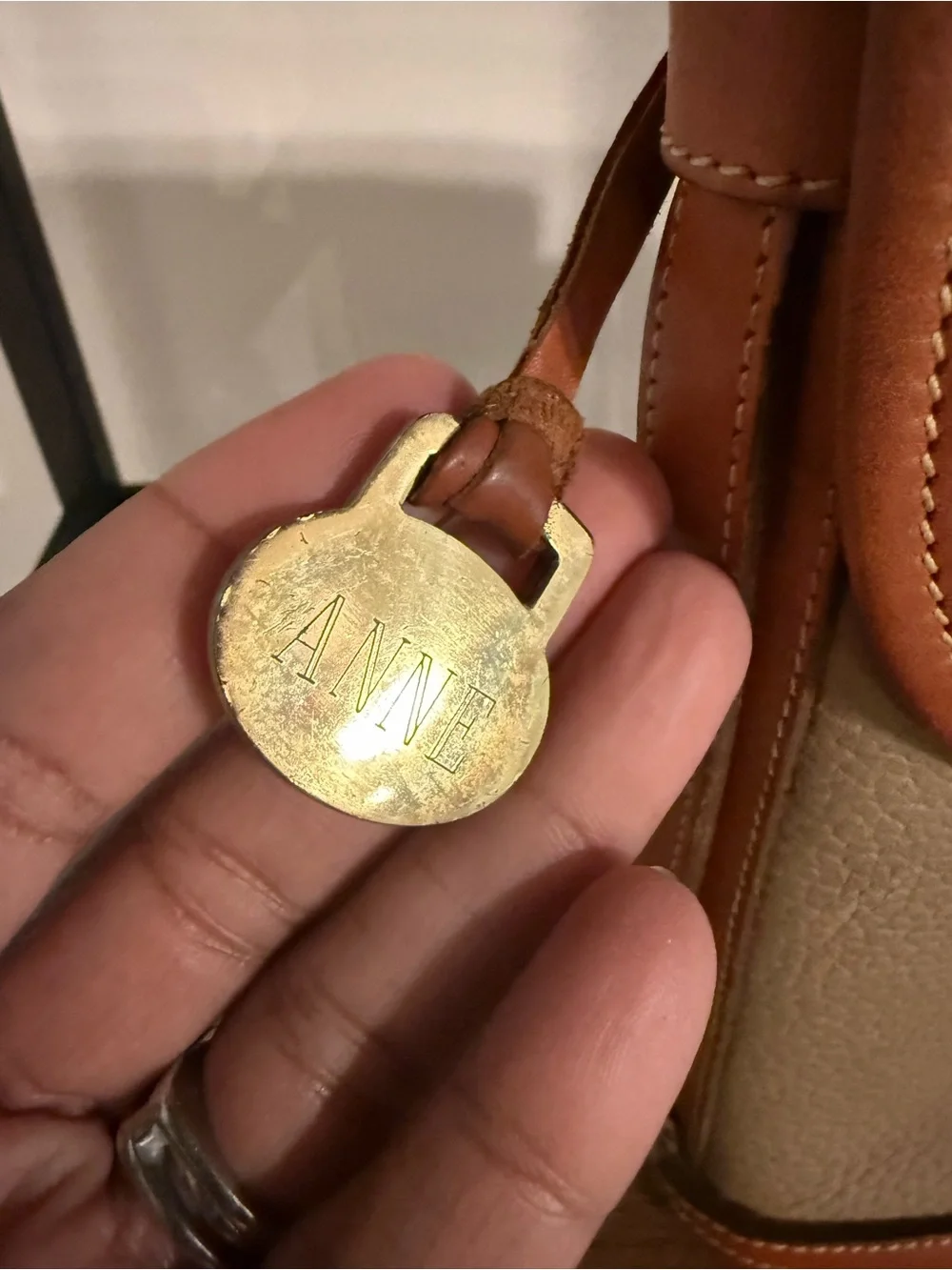 Dooney & Bourke Taupe and Tan Pebbled Leather Crossbody Bag *flawed*